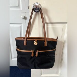 Michael Kors Black and Brown Nylon Kempton Meduim Tote Bag
